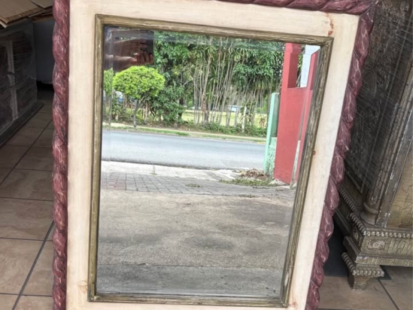Espejo Rústico Mexicano En Madera De Cedro y Vidrio Biselado, Como Nuevo Mide 1, 05 mt X 85 cm